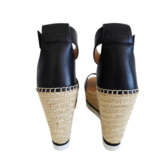 See by Chloe Black & Tan Glyn High Platform Espadrille Wedge Sandal Size 9